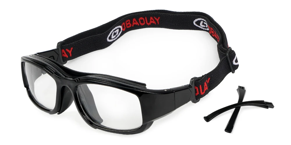 Alberta Black Prescription Sports Goggles - Interchangeable Temple Arms And Headband - Soccer, Basketball, Baseball