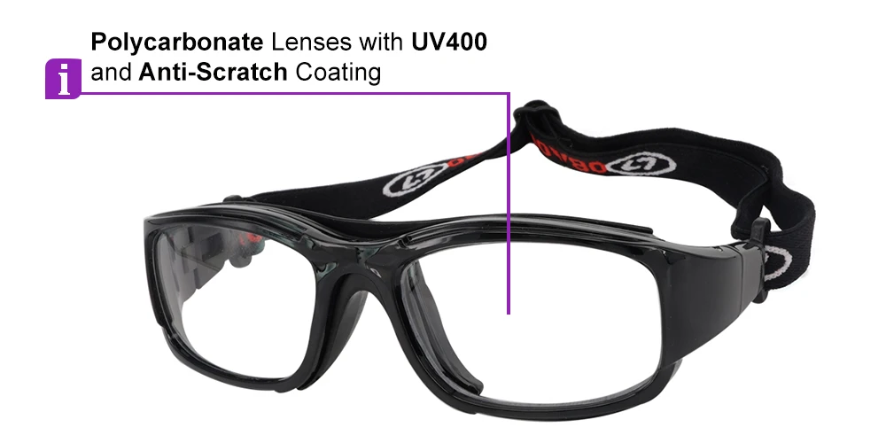 Alberta Black Prescription Sports Goggles - Interchangeable Temple Arms And Headband - Soccer, Basketball, Baseball - Image 3